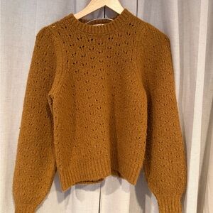 Rylee + Cru Women’s Chunky Knit Crewneck Sweater with Puffed Sleeves - Mustard